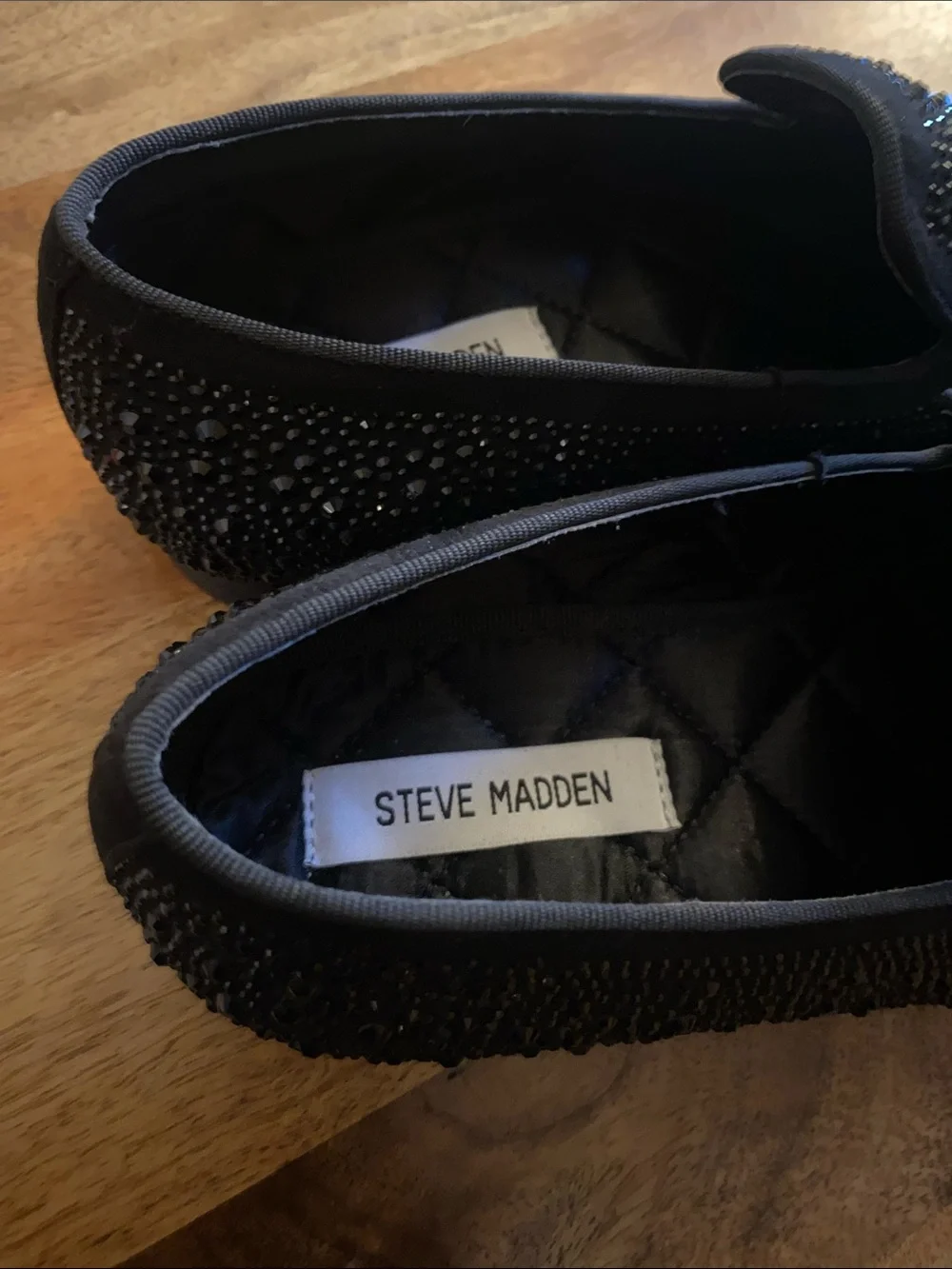 Steve Madden Black Crystal-Embellished Slip-On Loafers